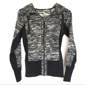 Zella | Heathered Black and White Zip Hoodie